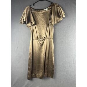Banana Republic 100% silk flutter sleeve dress size 2 Gold Brown Sheath